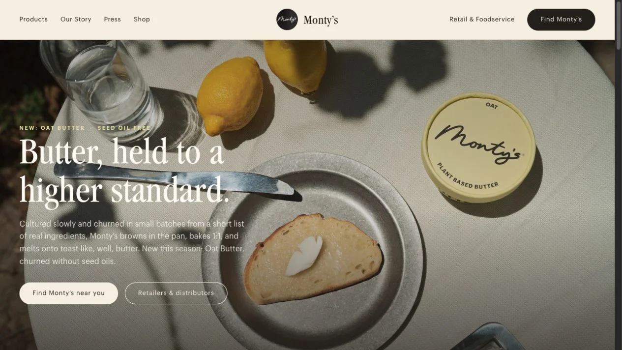 Monty’s website homepage preview